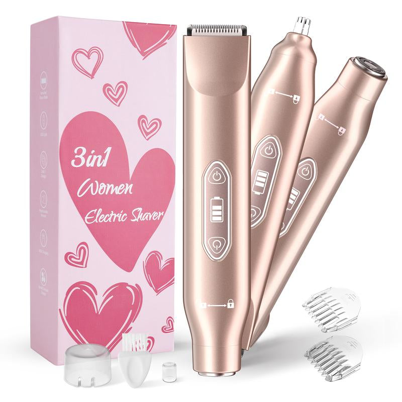 Bikini Trimmer for Women, Electric Shaver and Razor Rechargeable 2-In-1/3-In-1 Body and Facial Epilator, Dual Heads for Painless Trimming of Pubic Hair, Face, Underarms and Legs, IPX7 Waterproof. Christmas Gift New Year Gift Shaving Grooming