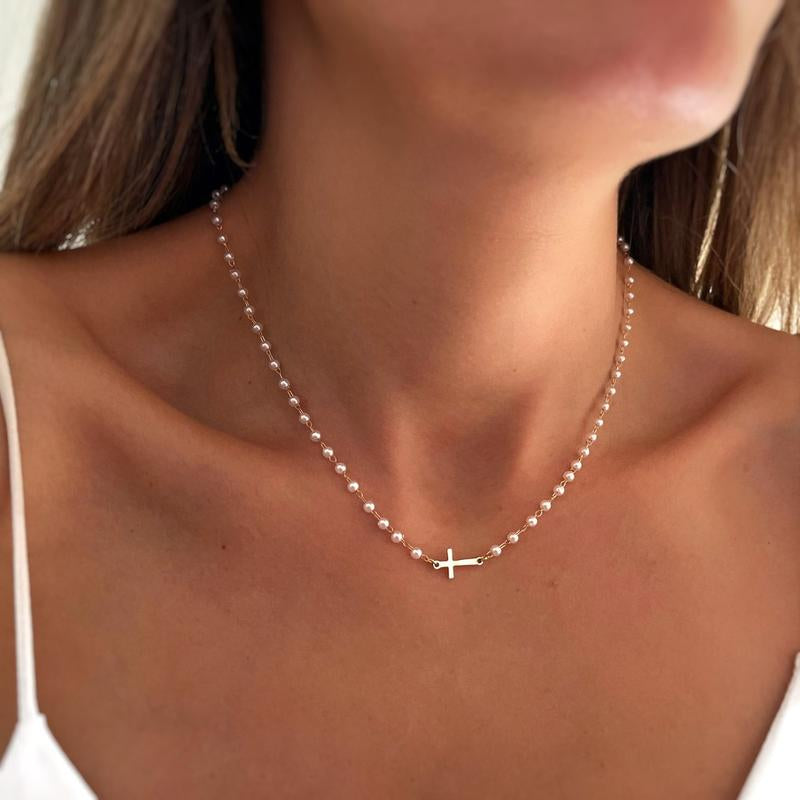 Tewiky Simple Cross Pendant Choker Necklace Dainty Simple Tiny Cross Necklace for Women Girls for Christmas Gift All-Match & Exquisite Jewelry Gift for Summer
