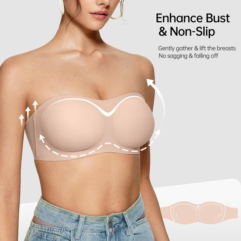 OEAK Women'S Strapless Bandeau Bra Non-Slip Wireless Padded Supportive Seamless Comfortable Tube Bra for Womenswear