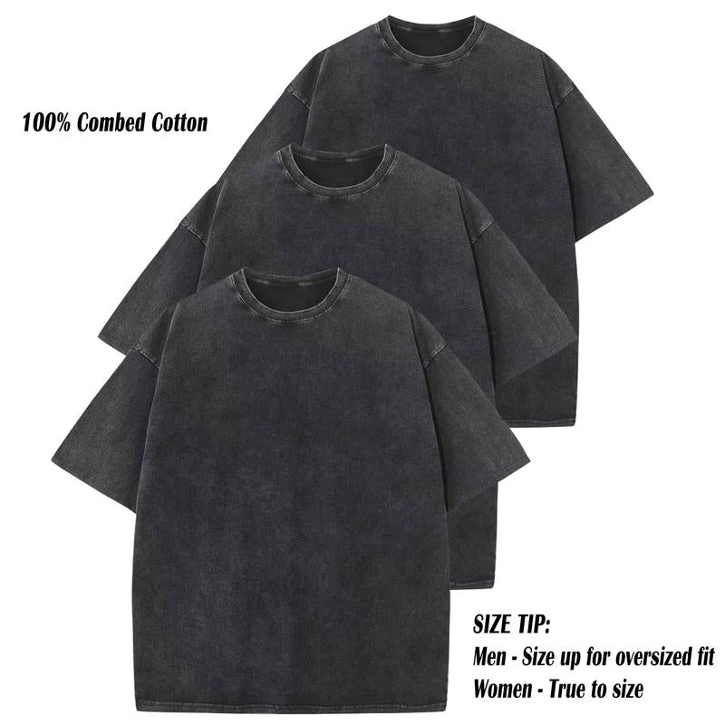 ARSSM 3 Pack Acid Wash Unisex Oversized Cotton T-Shirt Crew Neck Half Short Sleeve Summer Top Casual Loose Fit Solid Streetwear Comfortable Tees Basic Womenswear Shortsleeve Tshirt Tiktokshopbacktoschool